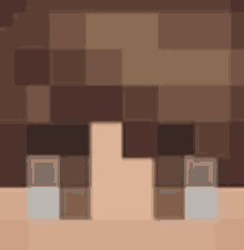 a close up of a minecraft face with brown hair and white eyes