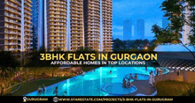 an advertisement for 3bhk flats in gurgaon shows people swimming in a pool