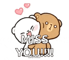 a cartoon of two teddy bears hugging each other with the words `` miss you ! ''