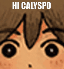 a close up of a person 's face with the words hi calyppo written on it