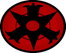 a red and black circle with a black star in the middle