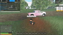 a screenshot of a video game with a pink truck that says police