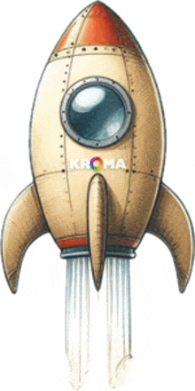 a cartoon drawing of a rocket with the word kroma on it