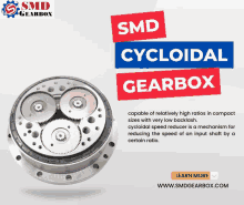 a picture of a gearbox with the words smd cycloidal gearbox below it