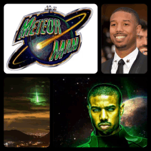 a collage of pictures with the word meteor man on the top