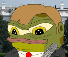 a cartoon of a frog holding a microphone that says world best