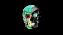 a colorful low poly skull with a black background