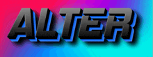 the word alter is displayed in black and blue on a colorful background