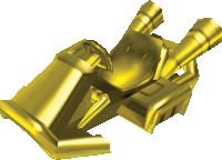 a 3d model of a gold object with a steering wheel