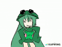 a drawing of a girl wearing a frog hoodie