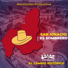 a red map with a yellow hat on it and the words revolucion productiva