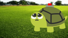 a cartoon turtle with a red rocket on its back