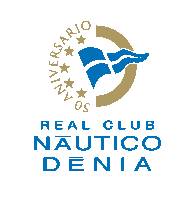 a logo for real club nautico denia with a flag