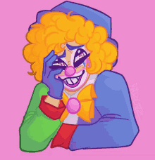 a drawing of a clown on a pink background with the year 2021 on the bottom