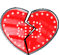 a red heart with diamonds on it is broken into two halves