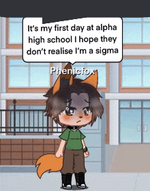 a cartoon character with a speech bubble that says phenicfox on it