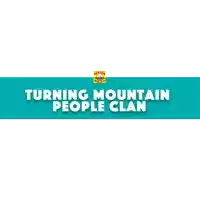 a blue banner that says turning mountain people clan on it