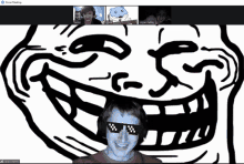 a screen shot of a zoom meeting with a troll face on it