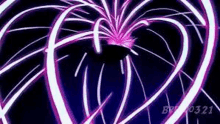 it looks like a heart with a lot of lights coming out of it and a purple background .