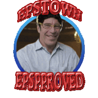 a picture of a man with glasses and the words epstown epsapproved on the bottom