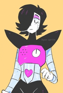 a drawing of a robot with a pink heart on his chest and a clock on his chest .