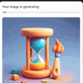 a picture of an hourglass and a brush with the words your image is generating below it