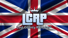 a british flag with the lcrp lost county roleplay logo