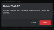 a screen that says delete tgaa:rp and a red delete button