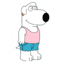 a cartoon dog wearing a pink tank top and shorts