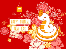 a happy chinese new year greeting card with a snake