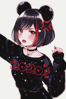 a drawing of a girl wearing a black sweater with the year 2020 on it