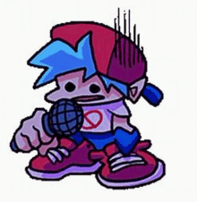 a cartoon character is holding a microphone in his hand and looking at the camera .