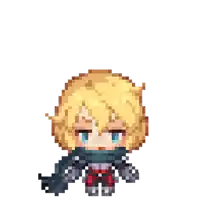 a pixel art drawing of a boy with blonde hair and blue eyes .