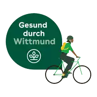 a person riding a bike with the words gesund durch wittmund on the bottom