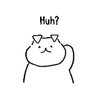 a black and white drawing of a cat wearing sunglasses with the words huh written above it .