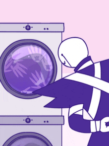 a cartoon of a person putting clothes in a washer