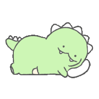 a cartoon drawing of a green dinosaur laying down with its head on a pillow