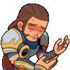 a cartoon of a man in armor holding a sword and looking at his phone .