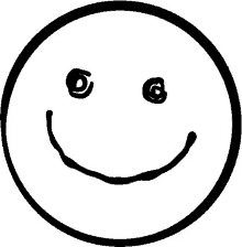 a black and white drawing of a smiley face with a smile on it