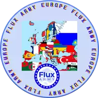 a logo for flux army europe with a map