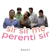 a group of men are standing in front of a sign that says sir sir me perenti sir kulfy