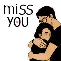 a drawing of a man hugging a woman with the words miss you behind them