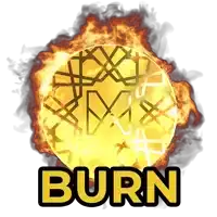 the word burn is on a white background next to a fireball