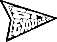 a black and white logo for st exotics in a triangle shape