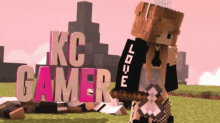 a girl in a minecraft video game is standing in front of the words kc gamer