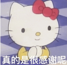 a hello kitty cartoon with a red bow on her head is making a funny face .