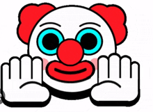 a cartoon drawing of a clown with blue eyes and red hair