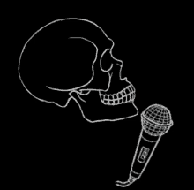 a skull with a microphone sticking out of its mouth .