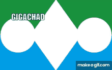 a blue green and white graphic with the word gigachad on it