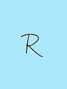 the letter r is on a blue background with a white border